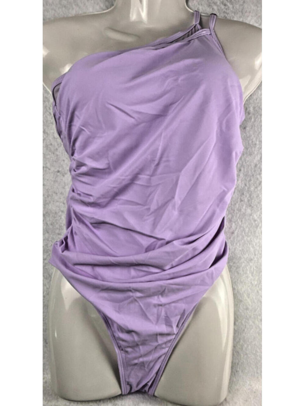 One Shoulder Womens Medium Lavender Ruched‎ One Piece Swimsuit NWT